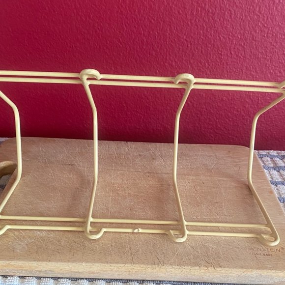 Vintage 1960s 1970s Rubber Coated Plate Rack Holder Yellow Almond 3 Section - Picture 2 of 7